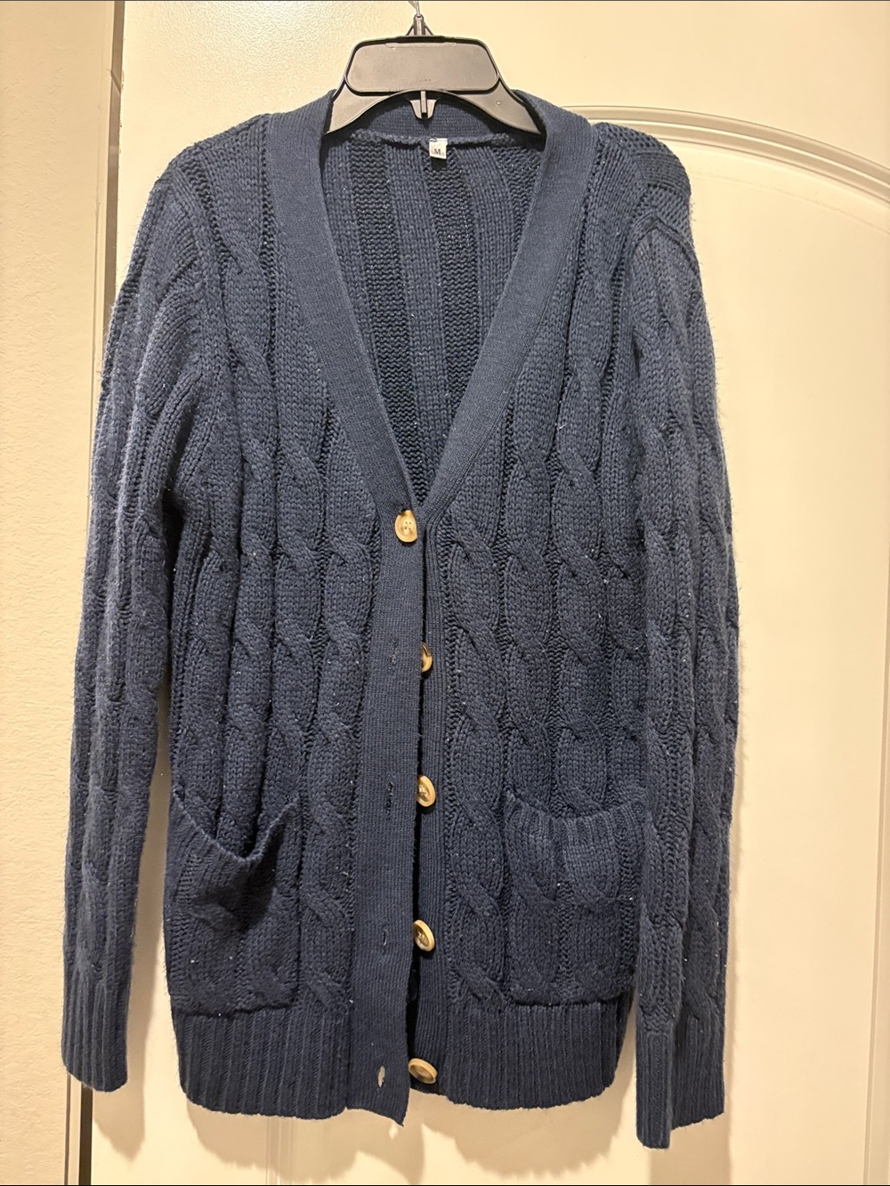 FREE in bundle M Classic Navy Cable Knit Button-Front Cardigan